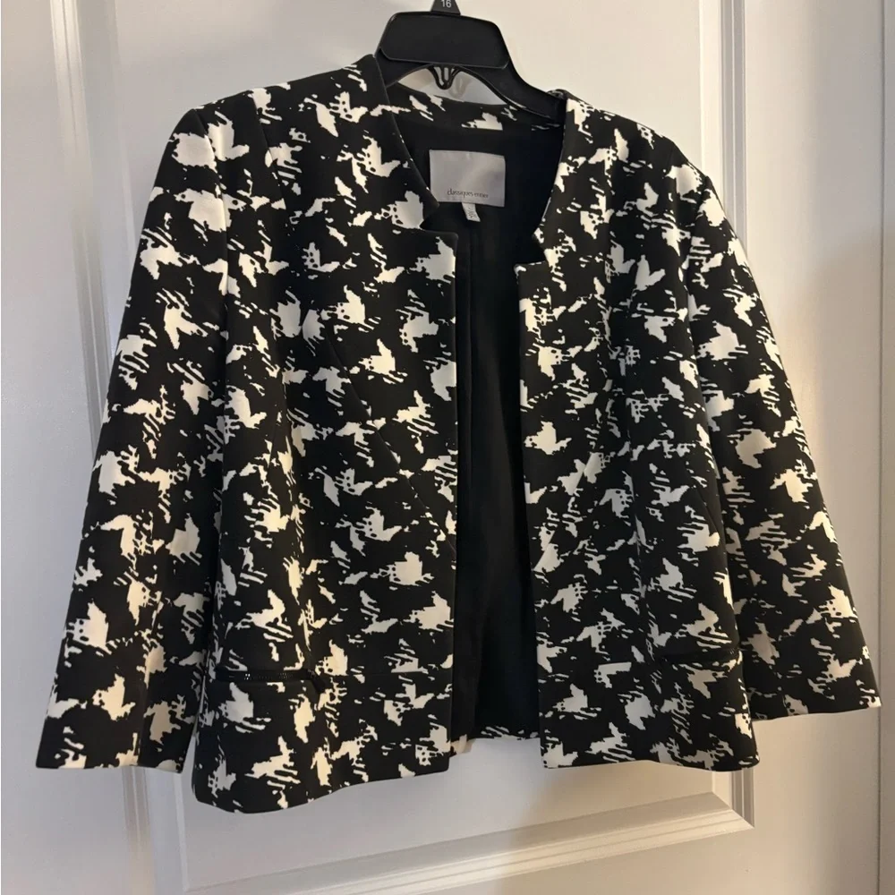 Classifies Entier Black & White Patterned Women's Open Front Jacket sz L